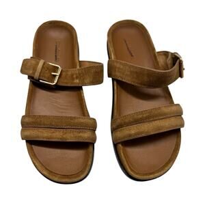 NWD Madewell The Dara Double Strap Slide Sandal Aged Cognac Suede Leather Sz 7
